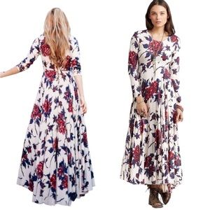 Free People First Kiss Floral Maxi Dress S Purple Cream Red